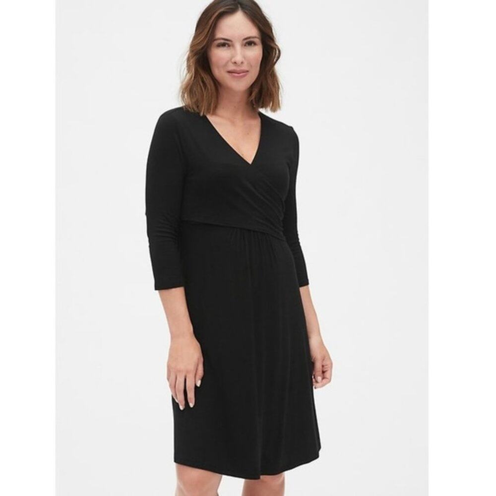 Gap Maternity Solid Black Wrap Dress Adjustable Tie Size Small